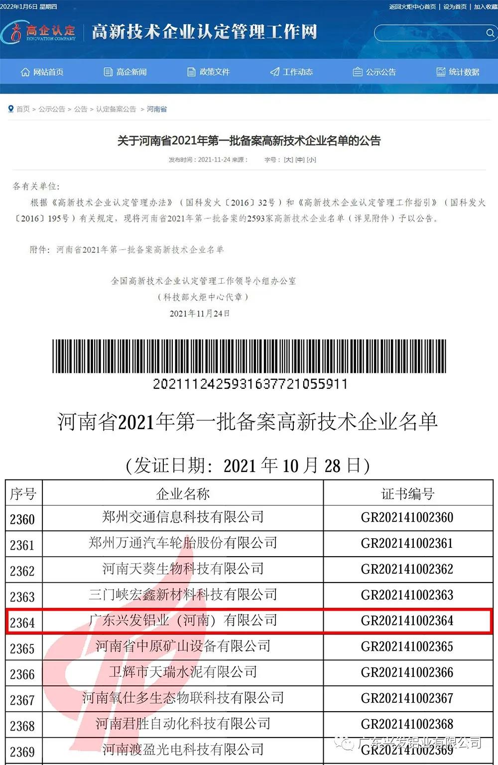 喜讯👐🏽!兴发铝业、兴发精密制造🕧、兴发河南子公司3家企业通过国家高新技术企业认定 喜讯!兴发铝业☝🏽、兴发精密制造、兴发河南子公司3家企业通过国家高新技术企业认定