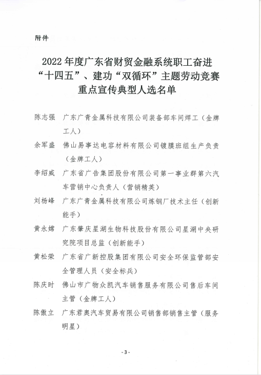 彩神IV争霸集团6名职工入选“2022年度广东省财贸金融系统职工奋进‘十四五’👍🏿、建功‘双循环’主题劳动竞赛重点宣传典型人选”名单 彩神IV争霸集团6名职工入选“2022年度广东省财贸金融系统职工奋进‘十四五’、建功‘双循环’主题劳动竞赛重点宣传典型人选”名单